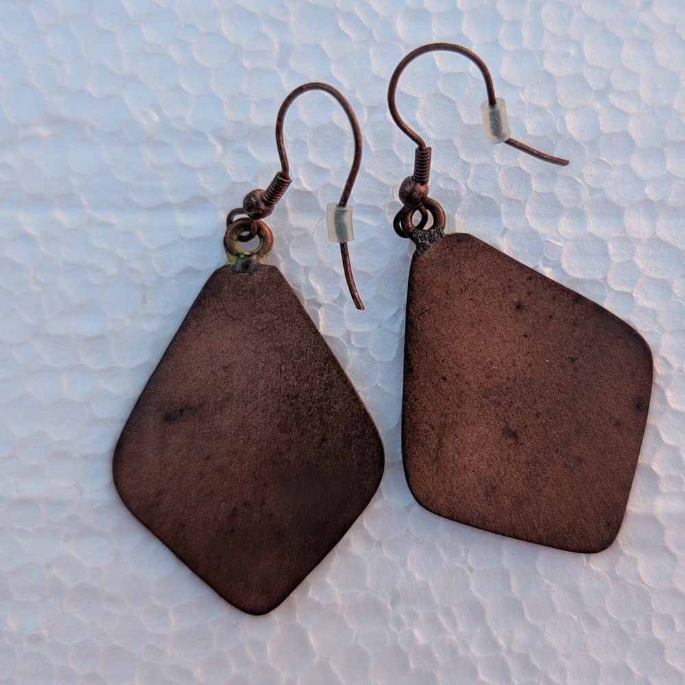 Copper Tone Diamond Spiral Etched‎ Drop Earrings Boho Dangle Jewelry - Picture 3 of 3